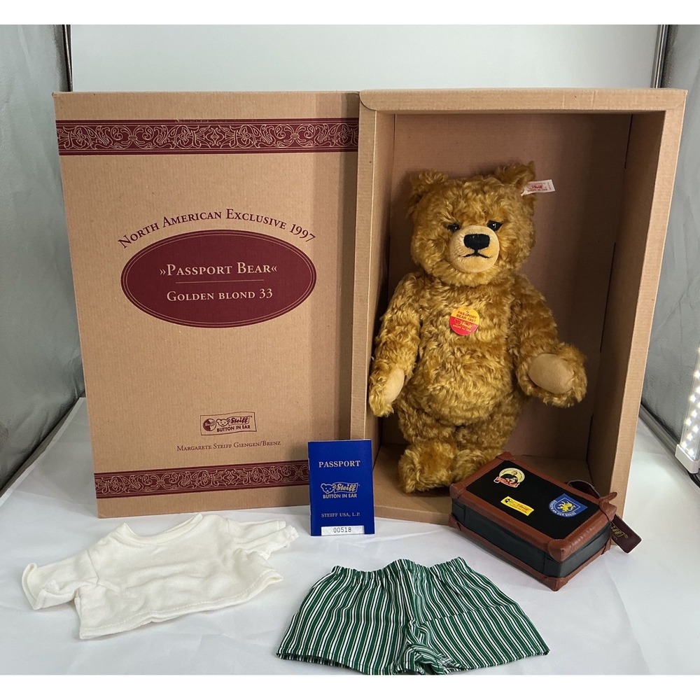 Steiff Passport Bear 1997 North American Exclusive Golden Mohair sound works
